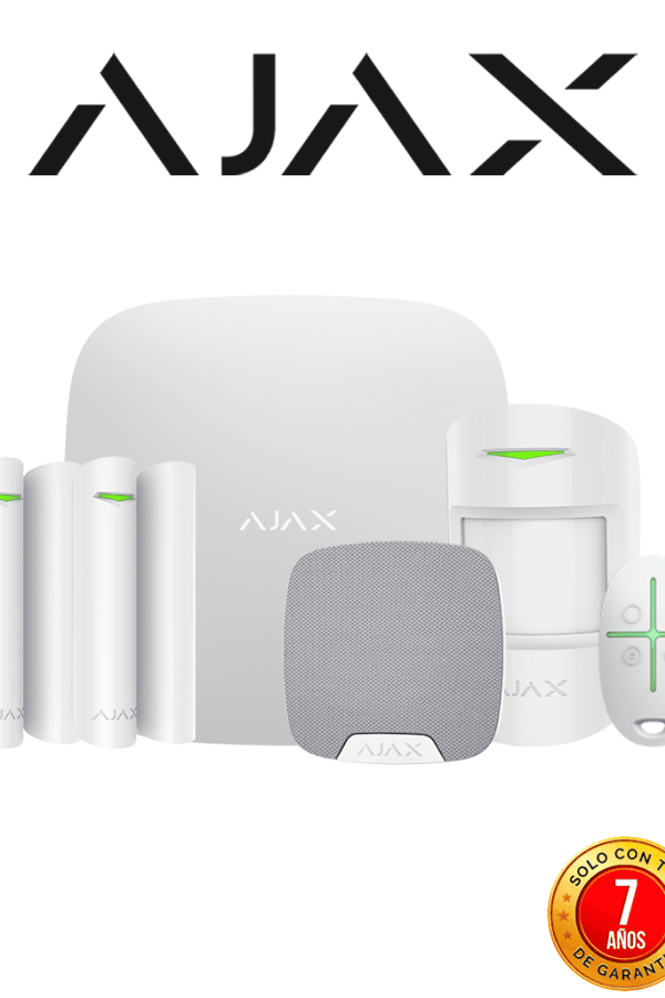 AJAX KIT RESIDENCIAL - Panel de alarma Hub2Plus conexión Ethernet / WiFi / LTE, APP “AJAX PRO” iOS y Android , 1 sensor de movimiento, 2 detectores para puerta o ventana, 1 control remoto y una sirena interior inalámbrica color Blanco
